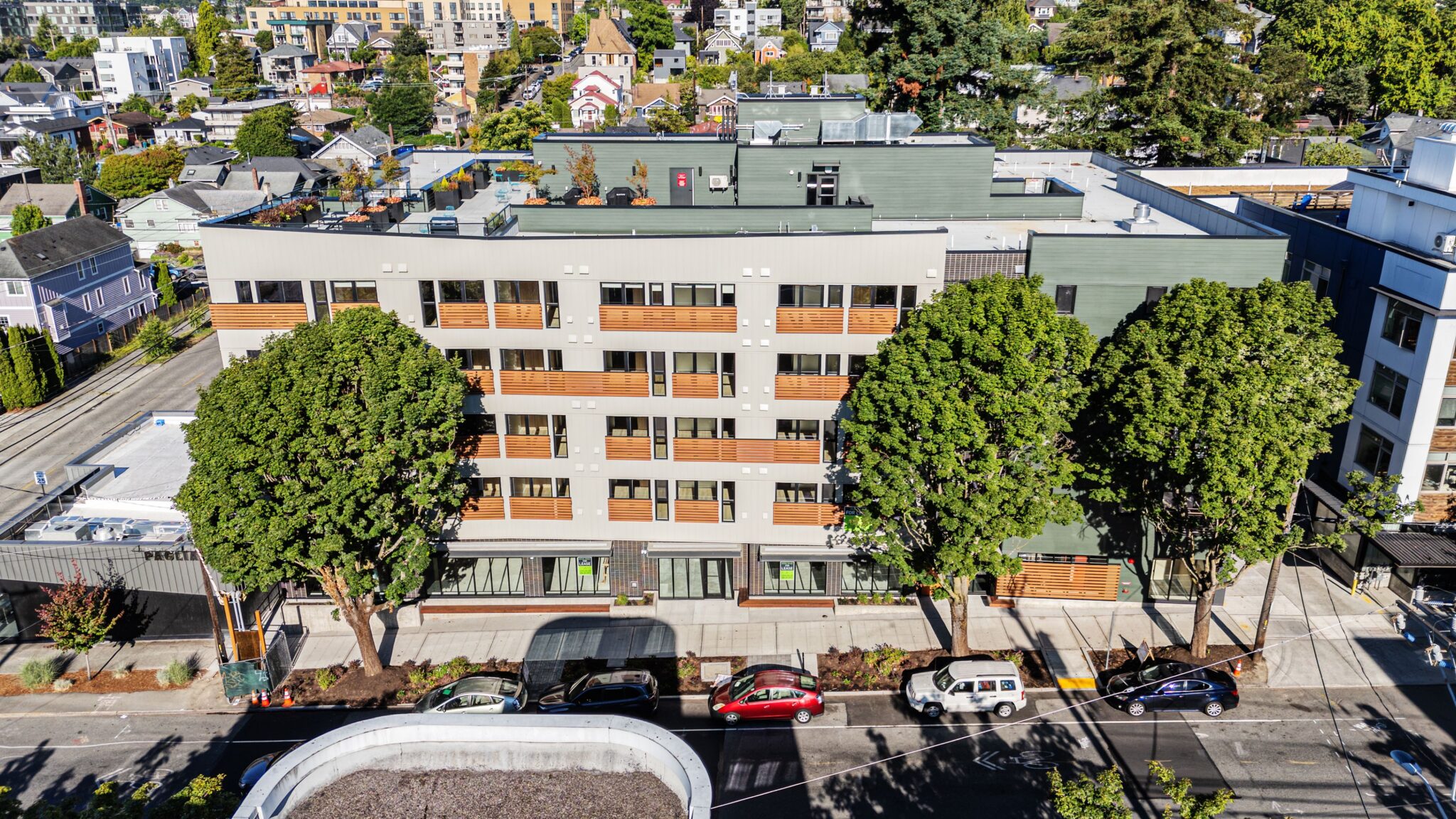Reed seattle - view of the top of the building from across the street
